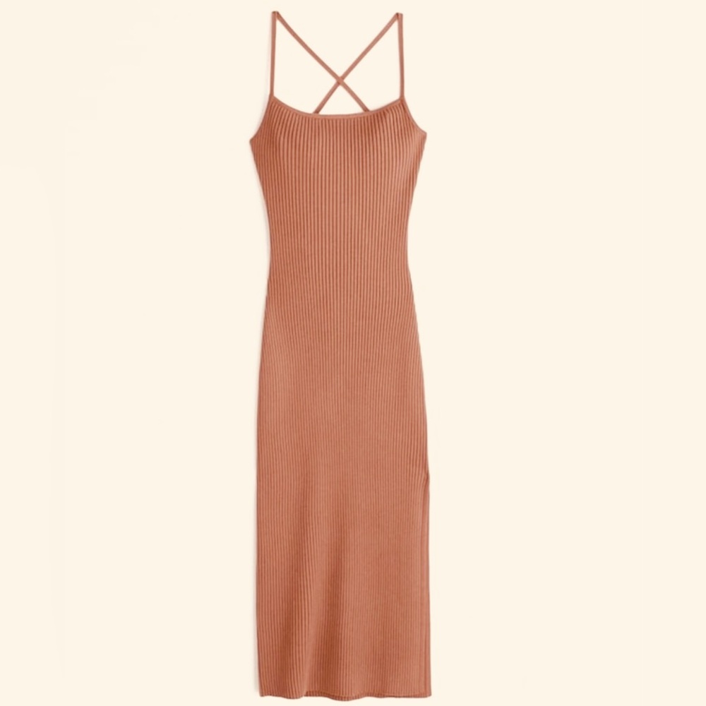 A&F Knit Ribbed Lace Up Midi Dress Small Terracotta